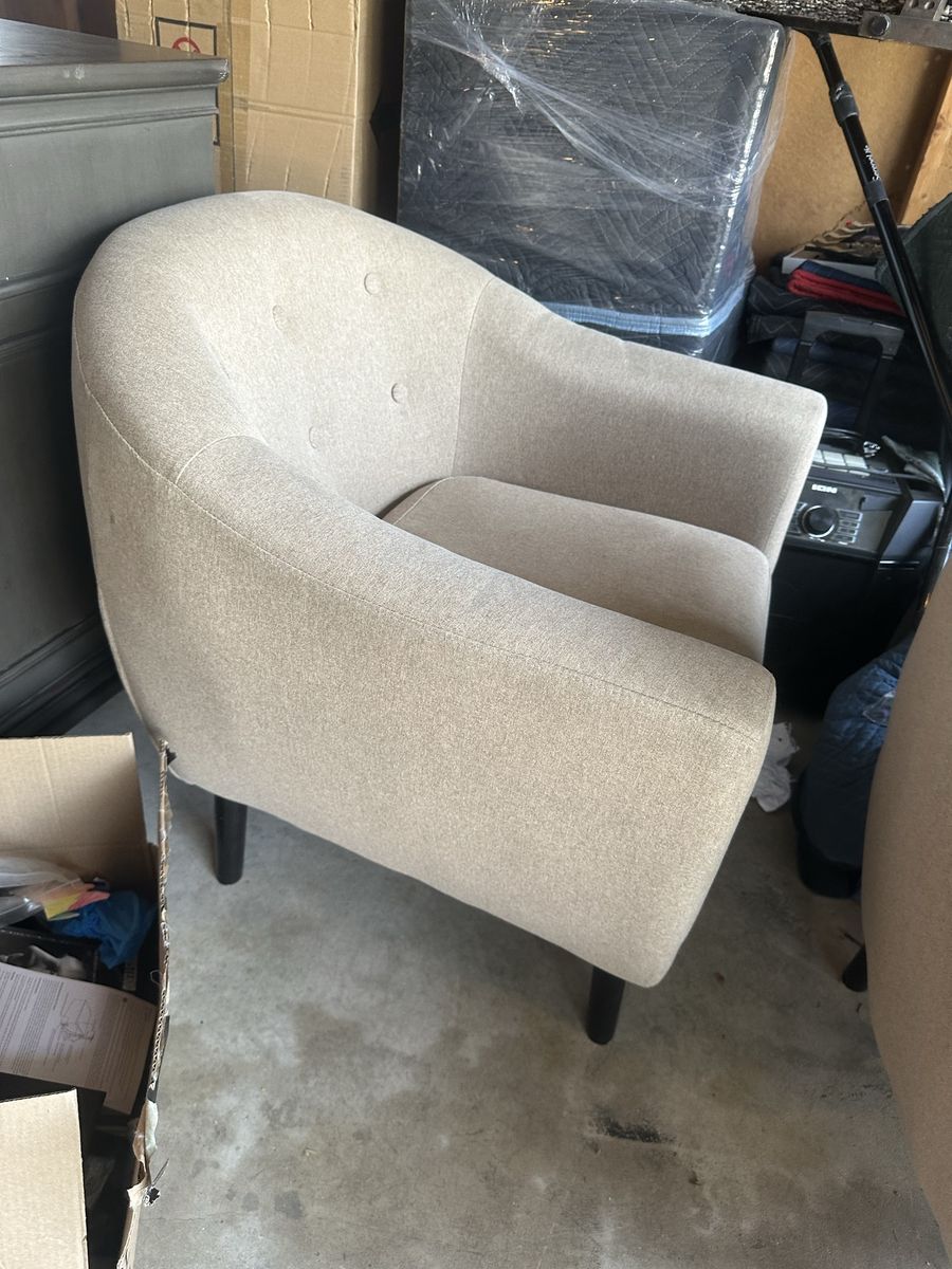 Modern Beige Upholstered Armchair with Black Tapered Legs