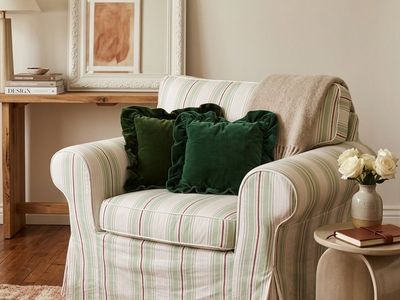 Green and pink Striped Armchair - Cottagecore / Grandmillenial