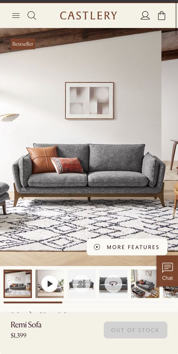 Remi Sofa - Grey (Castlery) Sofa and Ottoman