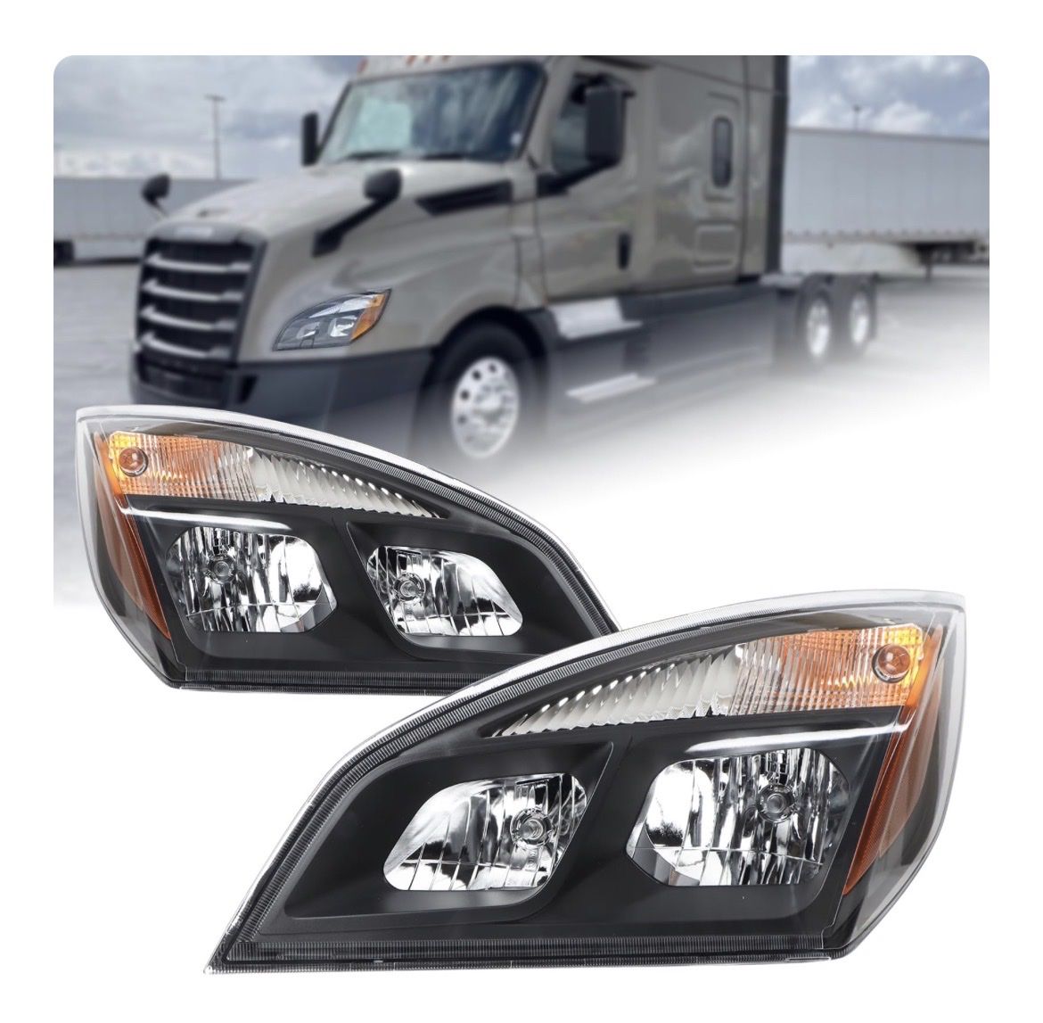 New Set Left and Right Headlights for 2018 to 2024 Freightliner Cascadia Includes Bulbs