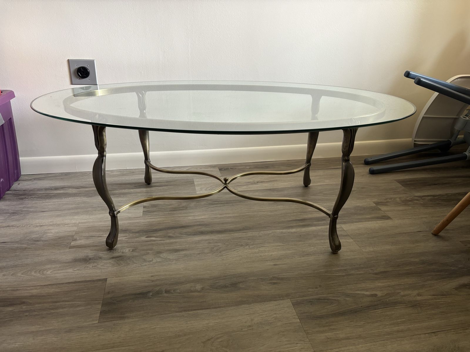 Vintage oval glass coffee table
