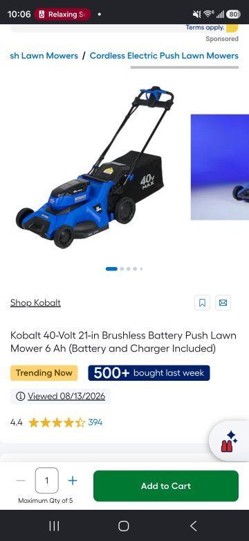 Kobalt 40-Volt Max 21-in Brushless Cordless Lawn Mower with Battery and Charger