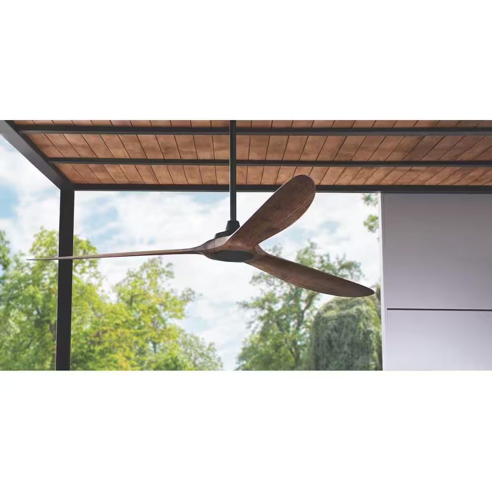 Home Decorators Collection Tager 72 in. Smart Indoor/Outdoor Matte Black with Whiskey Barrel Blades Ceiling Fan with Remote powe