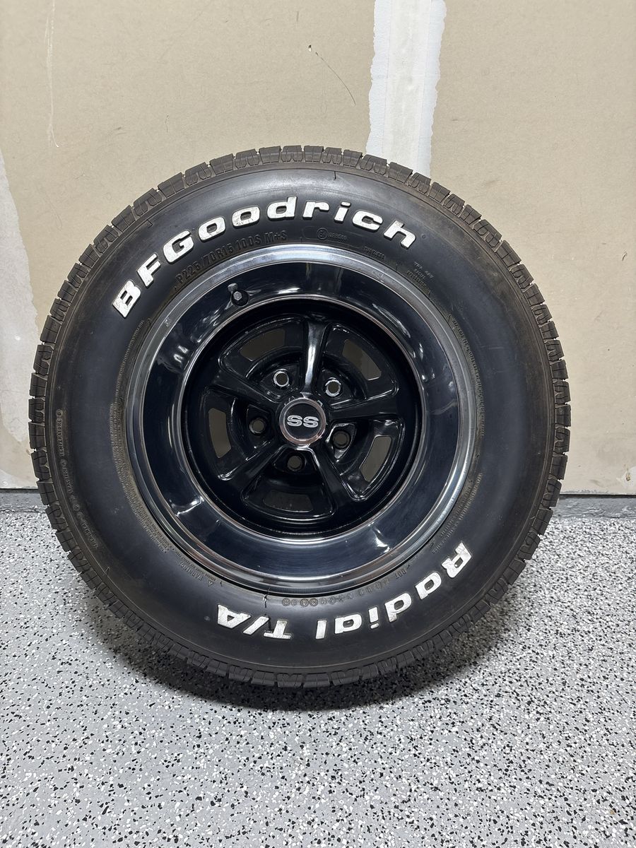 BFGoodrich Radial T/A P225/70R15 Tire with Black SS Wheel Rim 1970 Chevelle ss rims and tires