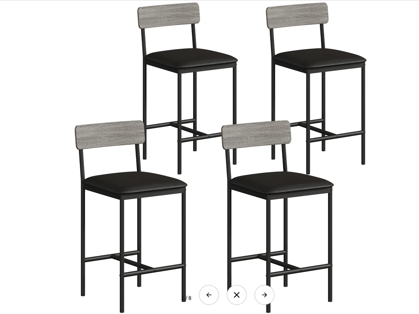 New in Box set of 4...  25.5 Inches Bar Stools Set of 4 with Footrest, PU Upholstered, Back Support,  for Counter Island, Gray