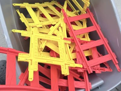 Disney Mickey Mouse Ride-On Train with Trailer and Track Set - Red & Yellow, Used