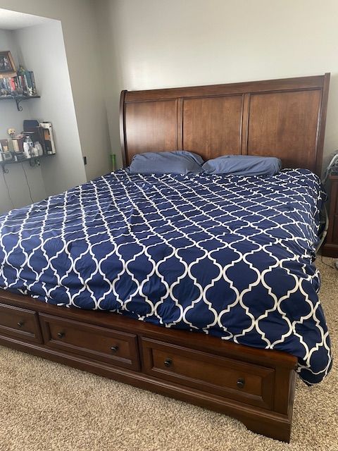 King Size Sleigh Bed Frame with Cedar Lined Storage Drawers - Solid Wood