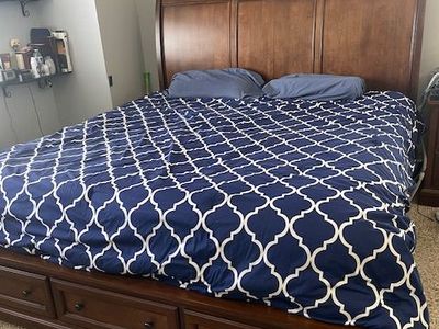 King Size Sleigh Bed Frame with Cedar Lined Storage Drawers - Solid Wood