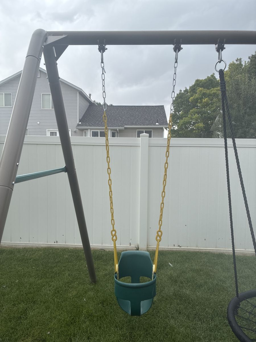 Heavy-Duty Full Bucket Swing Seat with Coated Chains - Green & Yellow for Toddlers/Kids