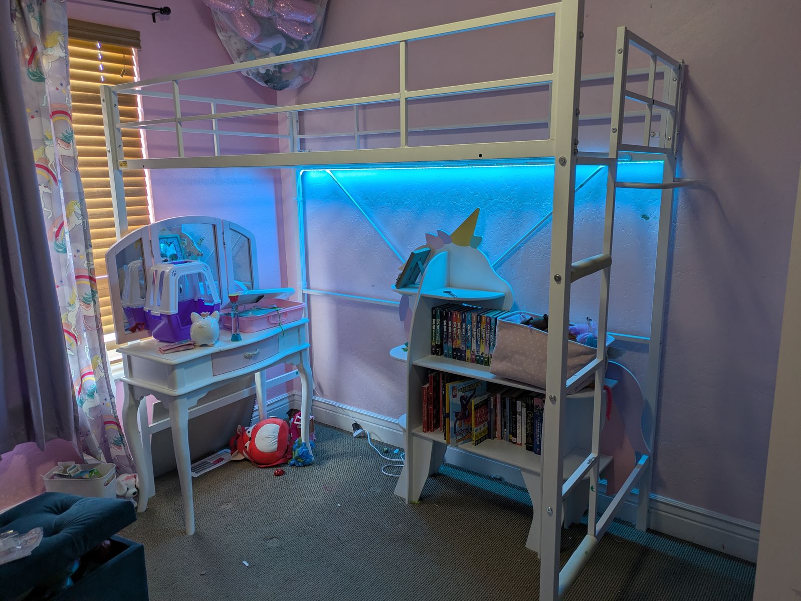 Metal Twin Loft Bed with RGB LED Lights