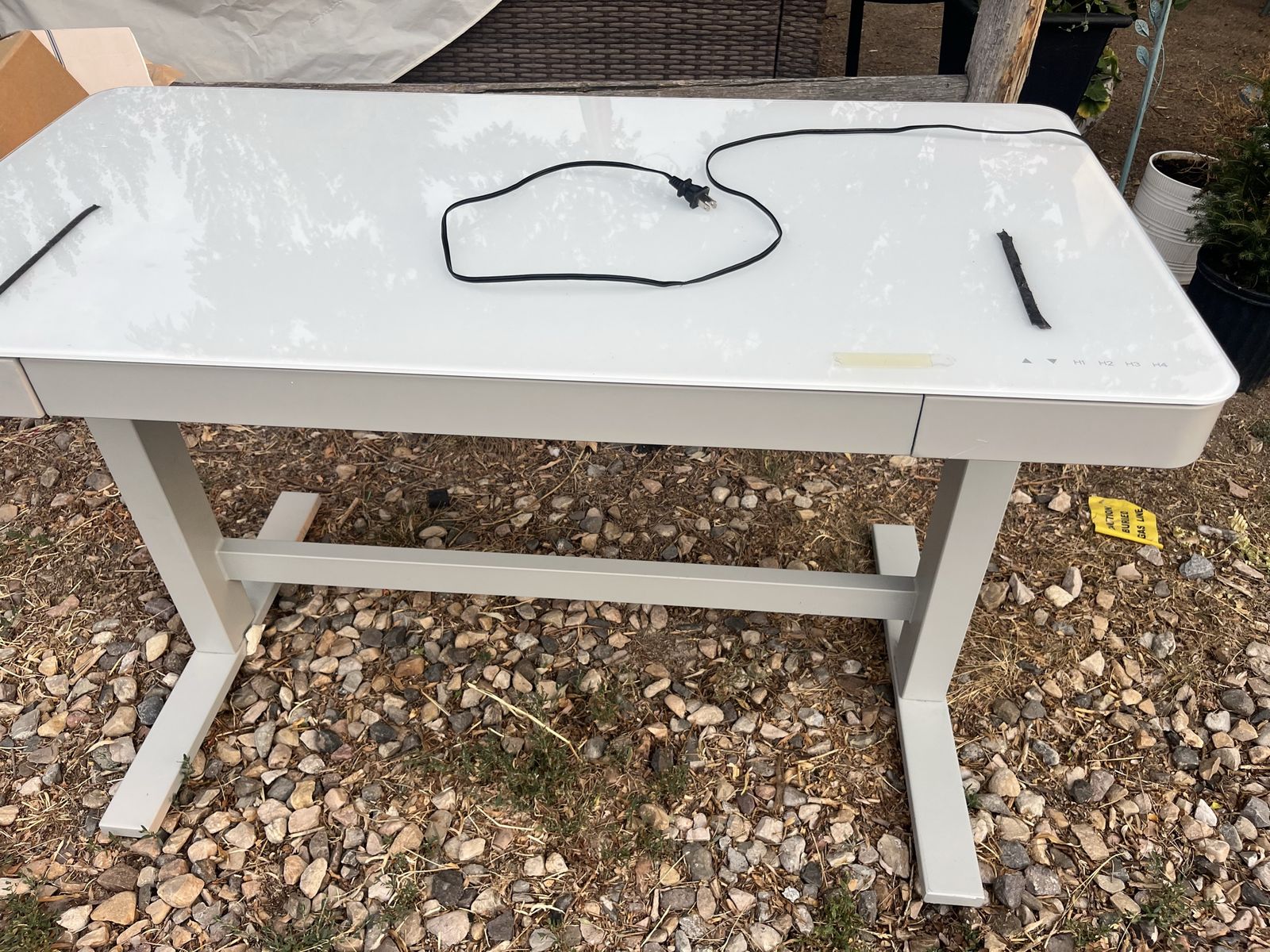 Electric Motorized Adjustable Standing Desk with Glass Top, Drawer, and USB Ports