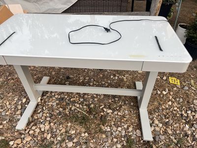 Electric Motorized Adjustable Standing Desk with Glass Top, Drawer, and USB Ports