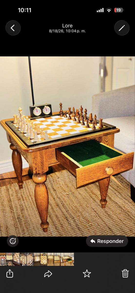 Handmade Oak Chess Table – Complete Set – $350