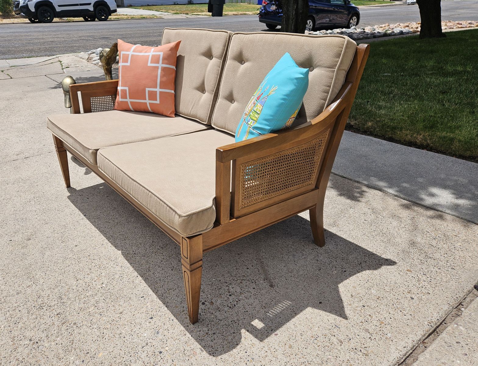 *FREE DELIVERY* 1960's Mid Century Modern Walnut & Cane Sofa Vintage