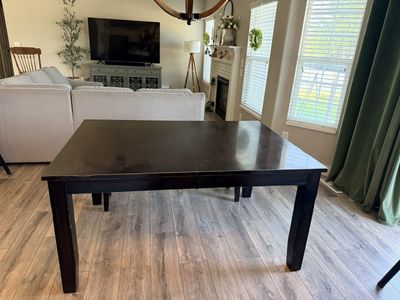 Dark Wood Dining Table with Extension Leaf - Solid Construction, Seats 4-6