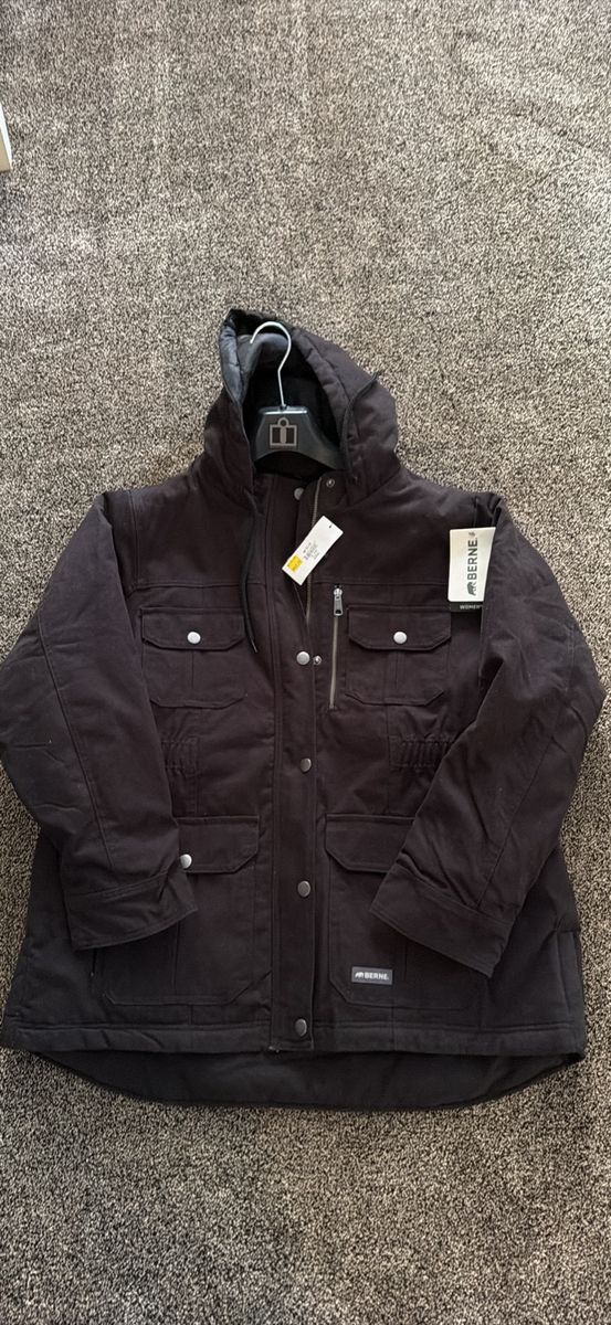 New Berne Apparel Women's Washed Duck Hooded Work Jacket - Black, Size XL, New with Tags