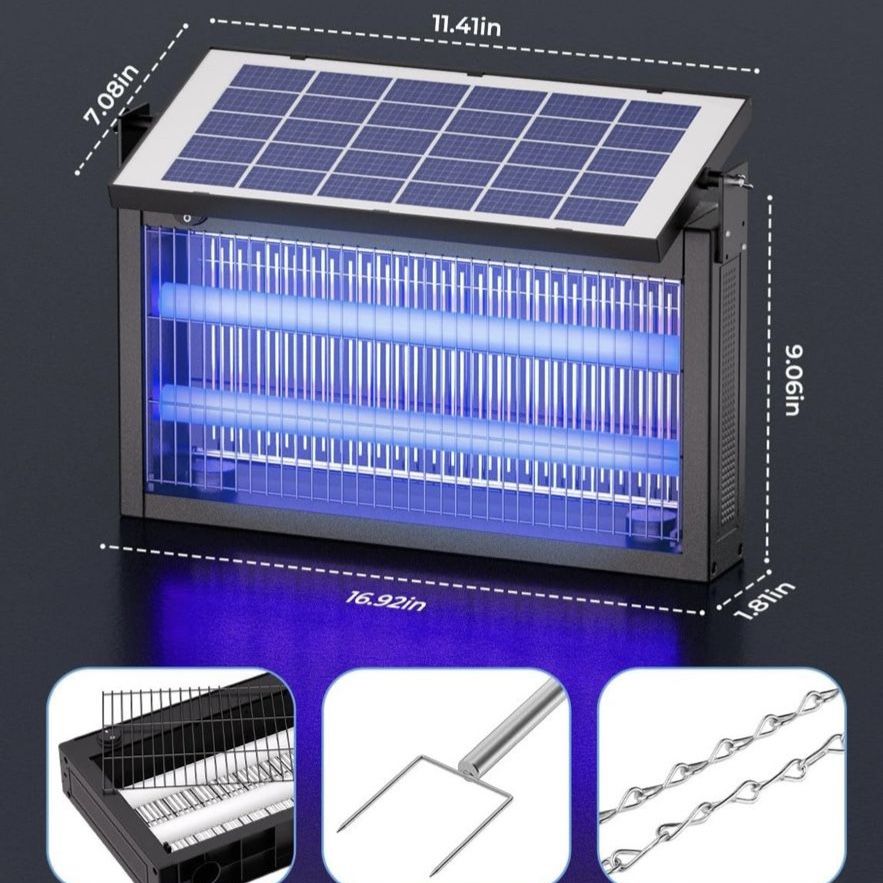 Outdoor Solar Powered Bug Zapper Electric Insect Killer with Ground Stake and Hanging Chain