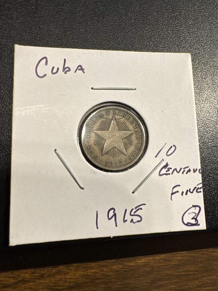 Cuba 1915, 10 Centavo Coin Rare Silver