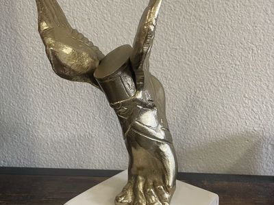 Winged Foot Hermes Greek God Statue Sculpture Gold Finish Marble Base 8.5"