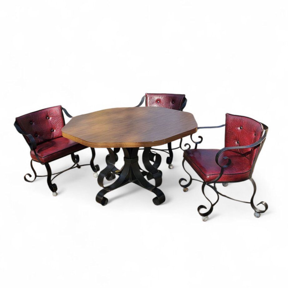 Red Parlor Chairs + Table Iron Base