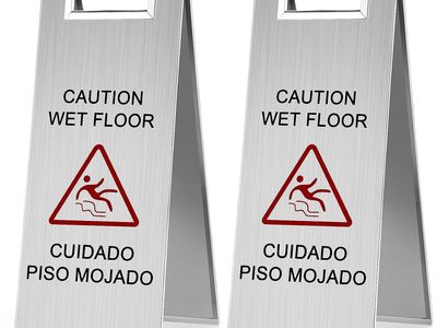 2 Pcs 24" Stainless Steel Caution Wet Floor Sign Double Sided, Foldable, Bilingual, Silver