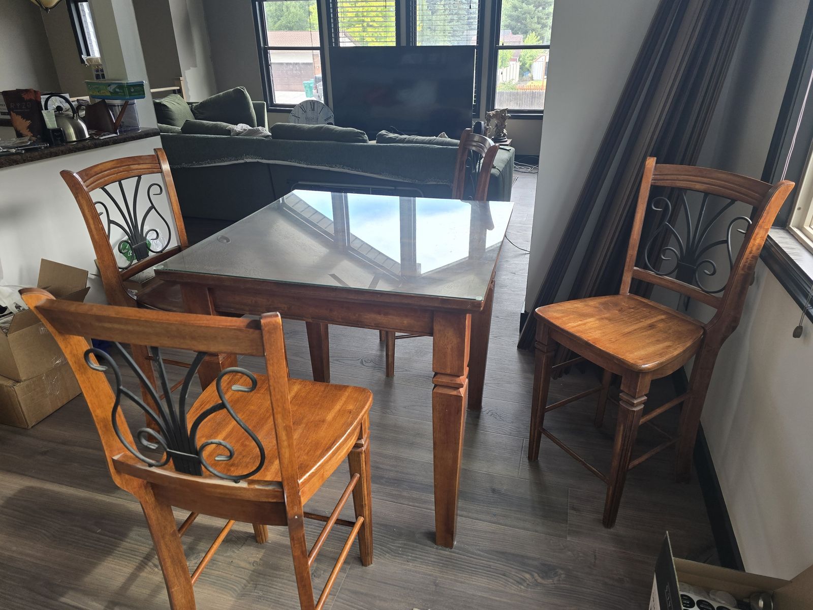 Wood Glass Dinette Table and 4 chairs