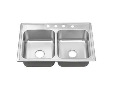 Aspen 33" Stainless Steel Topmount 22 Gauge Double Bowl Kitchen Sink (New)
