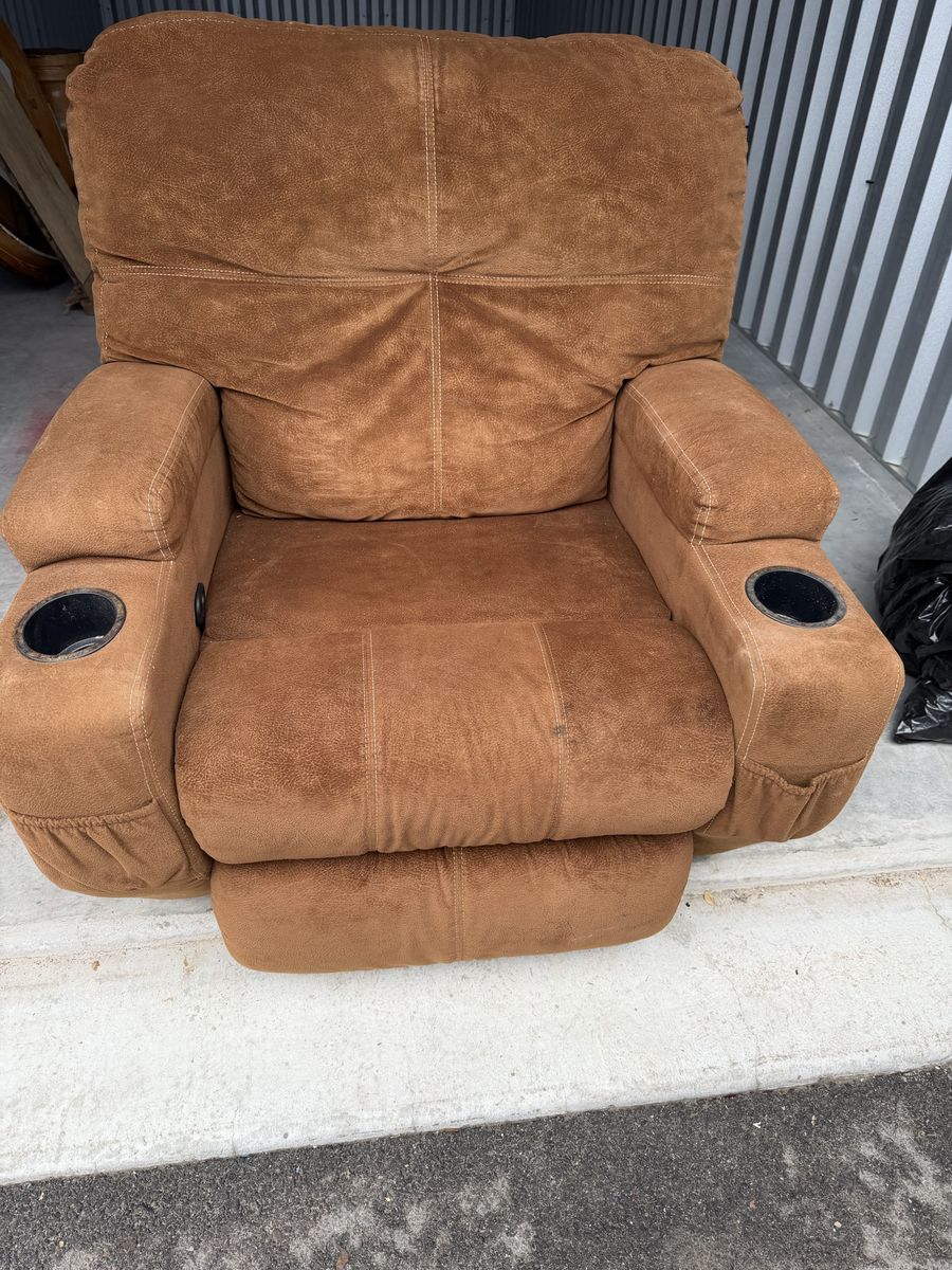 Brown Microfiber Recliner Chair with Built-in Cup Holders