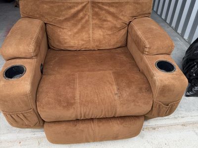 Brown Microfiber Recliner Chair with Built-in Cup Holders