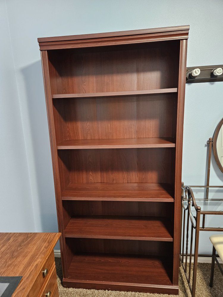Tall Cherry Wood Grain 5-Shelf Bookcase