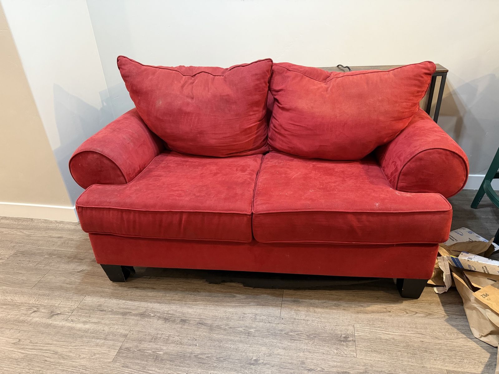 Red Love Seat Sofa with Removable Back Cushions - Used