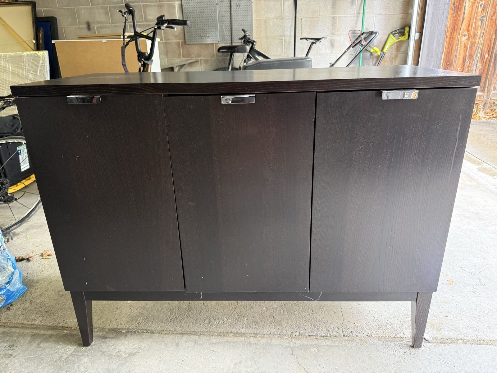 Crate & Barrel Madison Dark Wood Buffet Sideboard with 3 Doors
