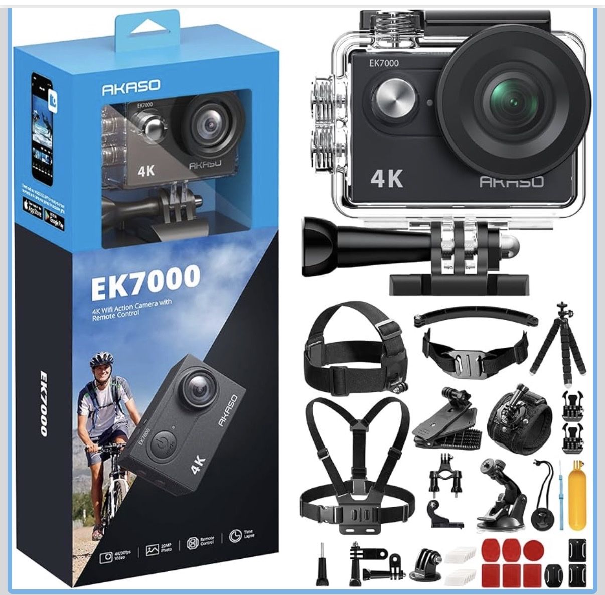 Akaso EK7000 4K Action Camera with Waterproof Case and Accessories