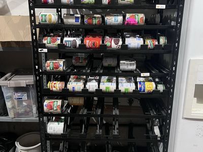 Shelf Reliance Canned Food Storage Organizer Rack - Black Metal Shelving with canned food