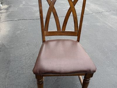 Wooden Dining Chair with Lattice Back and Brown Faux Leather Seat set of 6