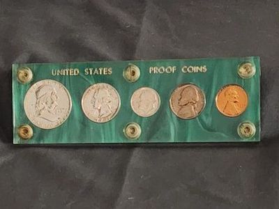 1957 US Coins Proof Set Half Dollar, Quarter Dollar, Dime, Nickel, Cent