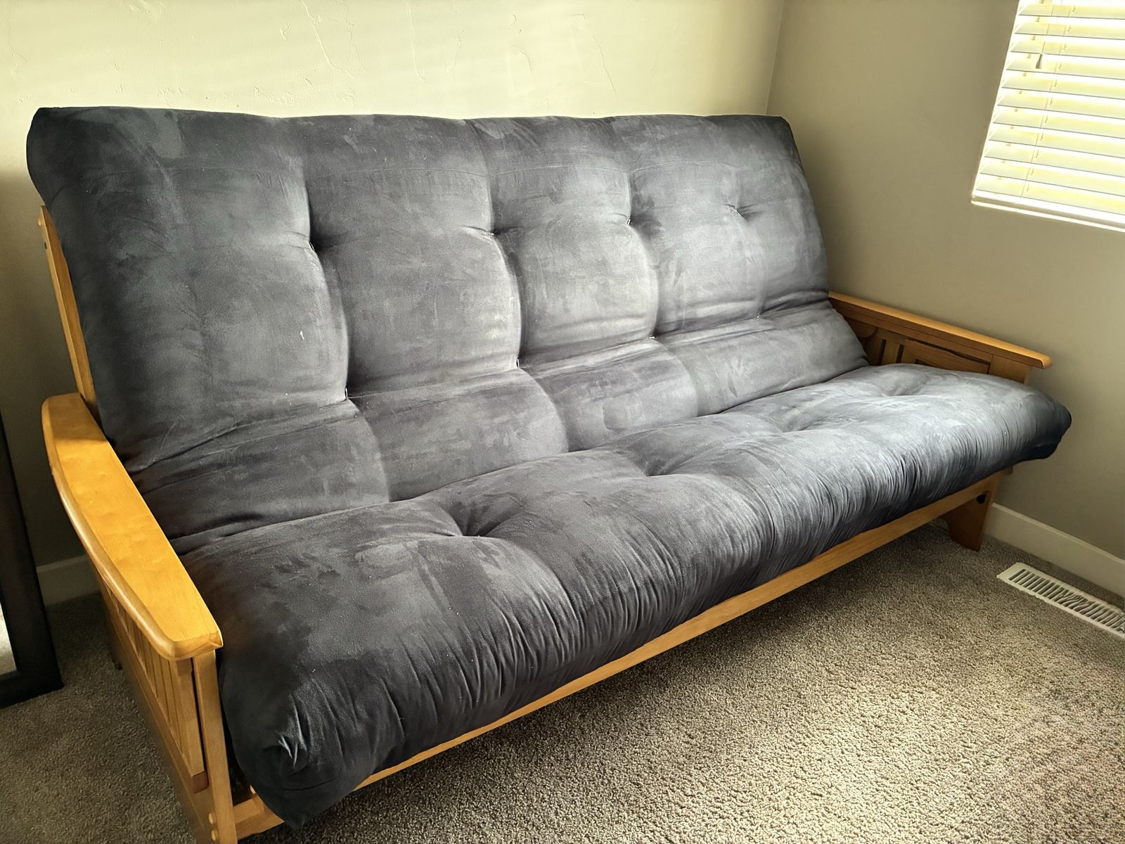 Solid Wood Futon Frame + Black Mattress