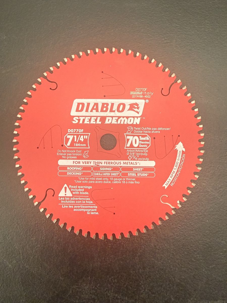 Diablo Steel Demon D0770F 7-1/4" 70-Tooth Metal Cutting Saw Blade for Ferrous Metals