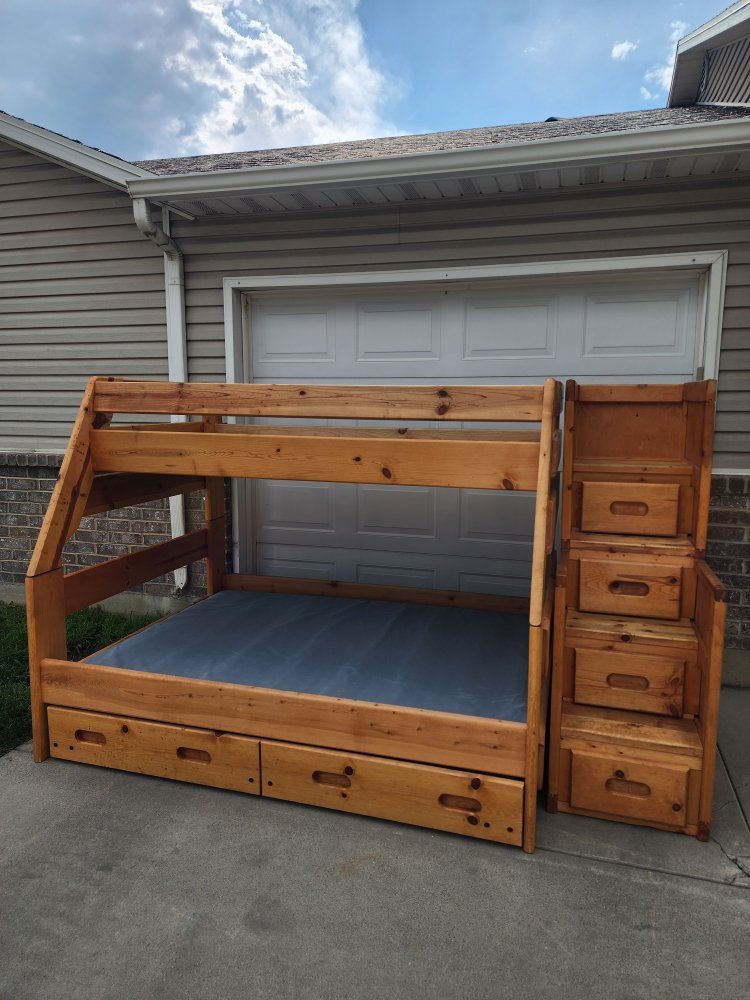Solid Wood Twin over Full Bunk Bed with Staircase Drawers 