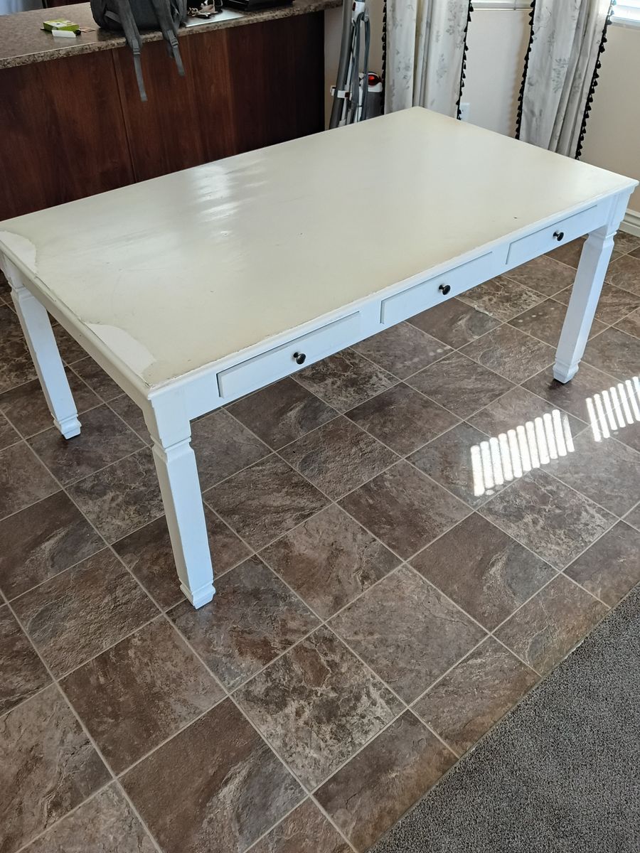 White Wooden Table with drawers
