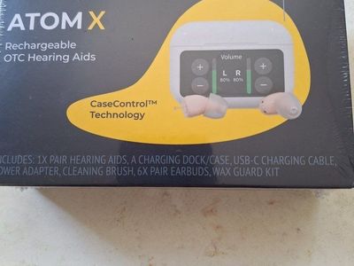 Audien Atom X Rechargeable OTC Hearing Aids with UV Cleaning & CaseControl Technology - New