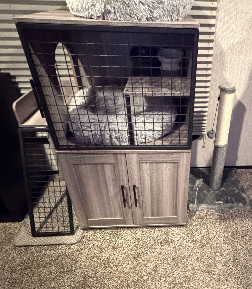 Cat Litter Box / Food Enclosure & Scratch Post