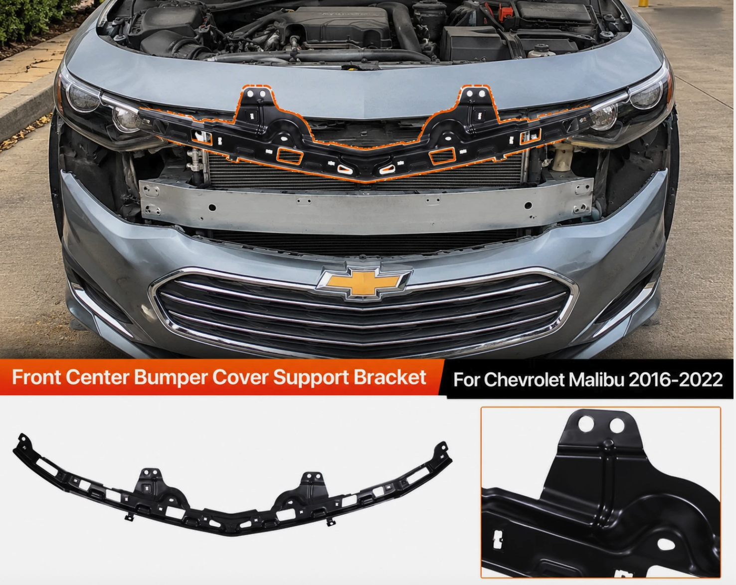 Front Center Bumper Cover Support Bracket For Chevy Malibu 2016-2022 Steel