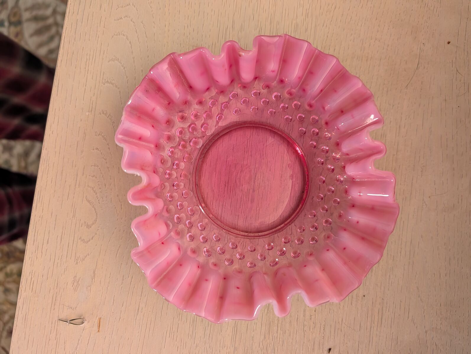 Vintage Fenton Cranberry Opalescent Hobnail Ruffled Top bowl