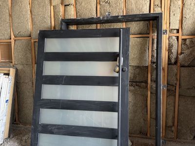 Iron Door Works – Chicago Style Pivot Door w/ Horizontal Glass Panels | 61x81”