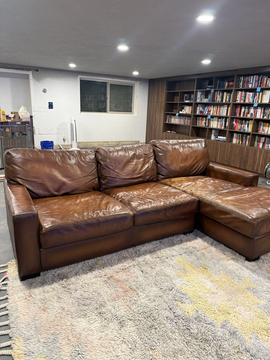 Pottery Barn Leather Couch Chaise Lounge