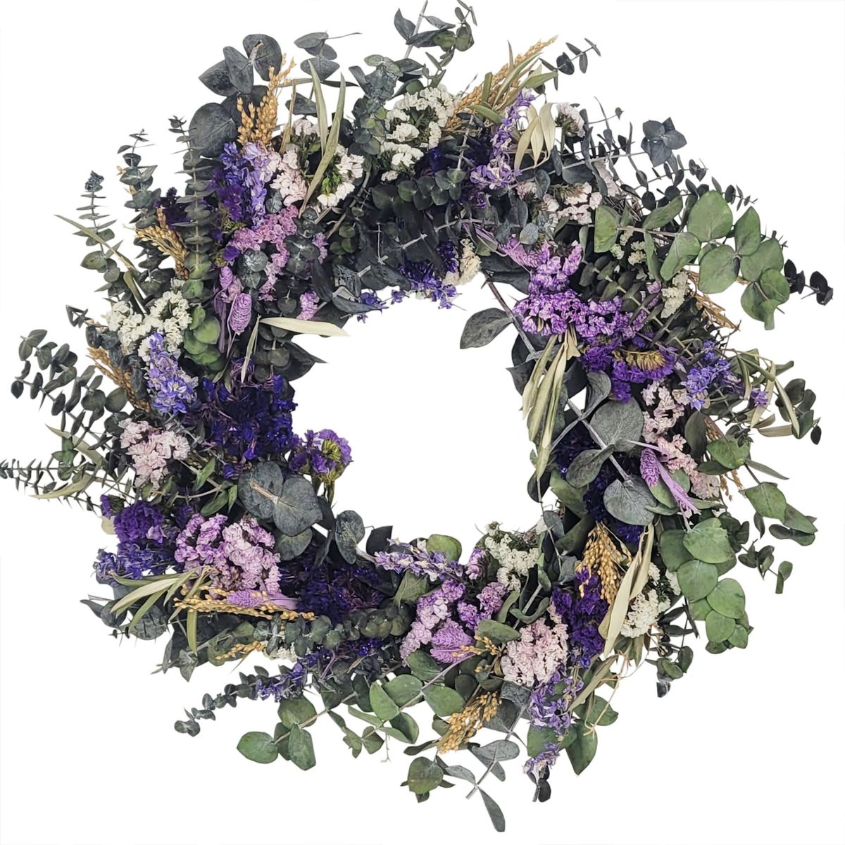 New! ANDALUCA Natural Botanical Dried Floral & Eucalyptus Wreath (Magenta Floral)