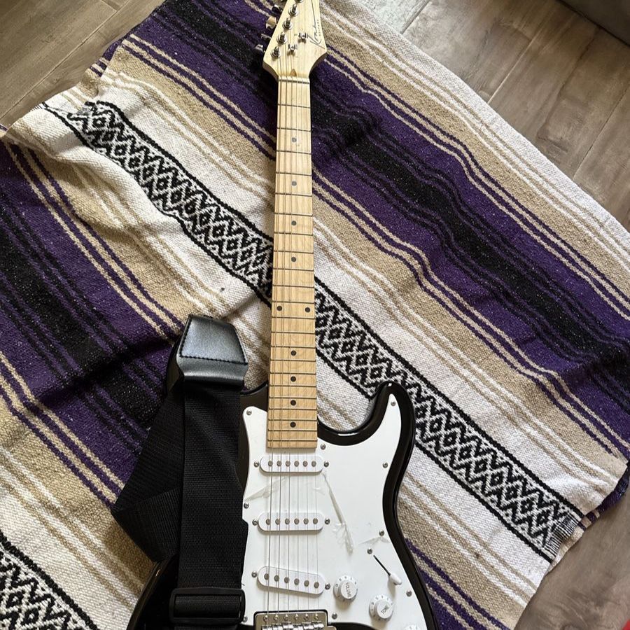 Kona Guitars Stratocaster Style Electric Guitar - Black with Strap