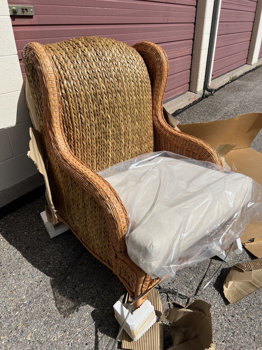 peregrine white Wicker Wingback Chair with Upholstered Cushion new