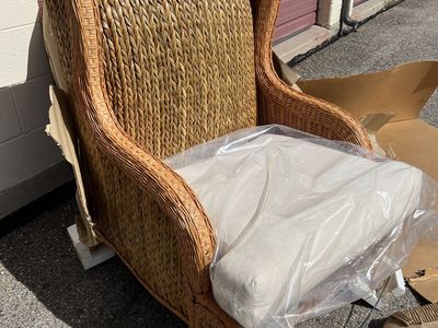 peregrine white Wicker Wingback Chair with Upholstered Cushion new